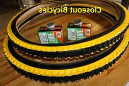 TWO 26 x 2.10" Knobby Bicycle Tires + Tubes +Strips Black Ye